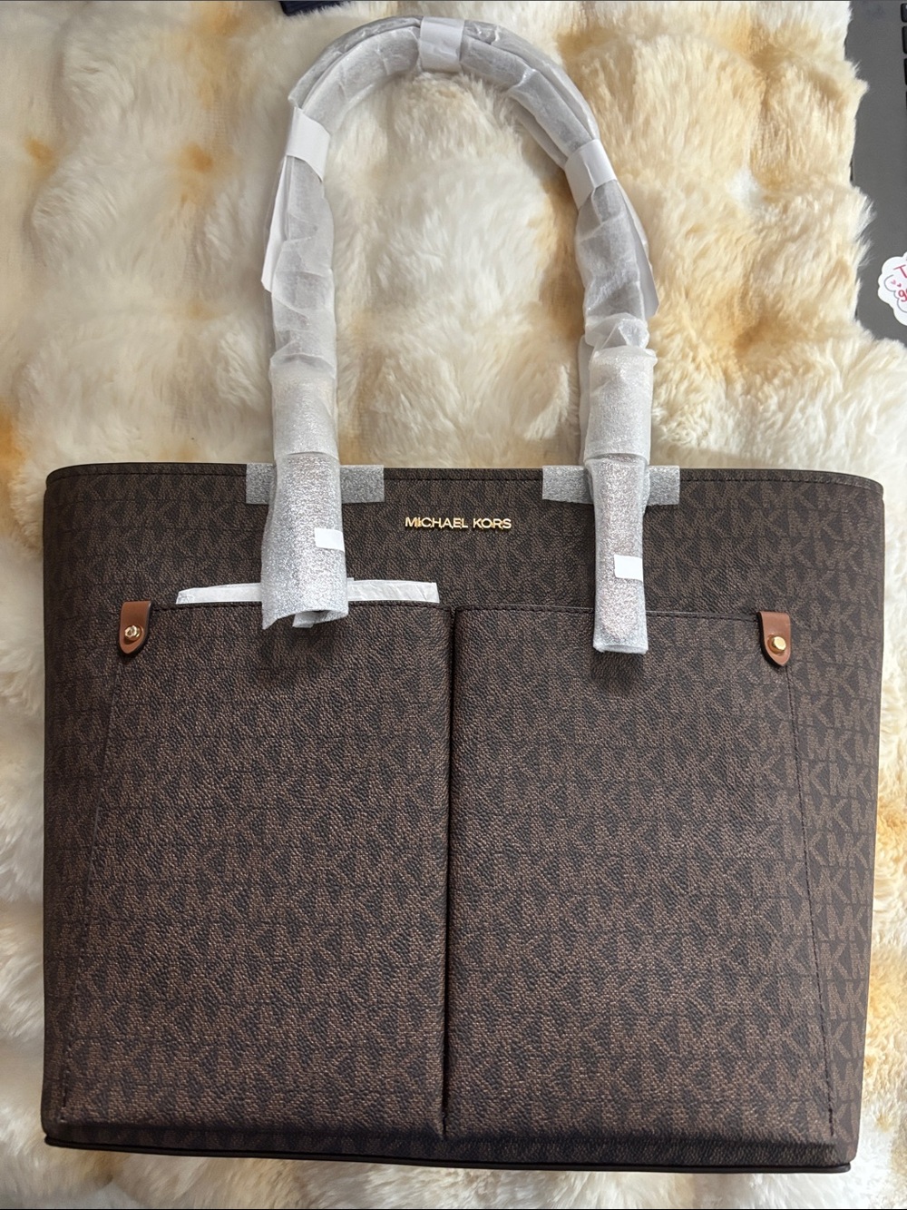 Michael Kors Brown MK Logo Pocket Tote